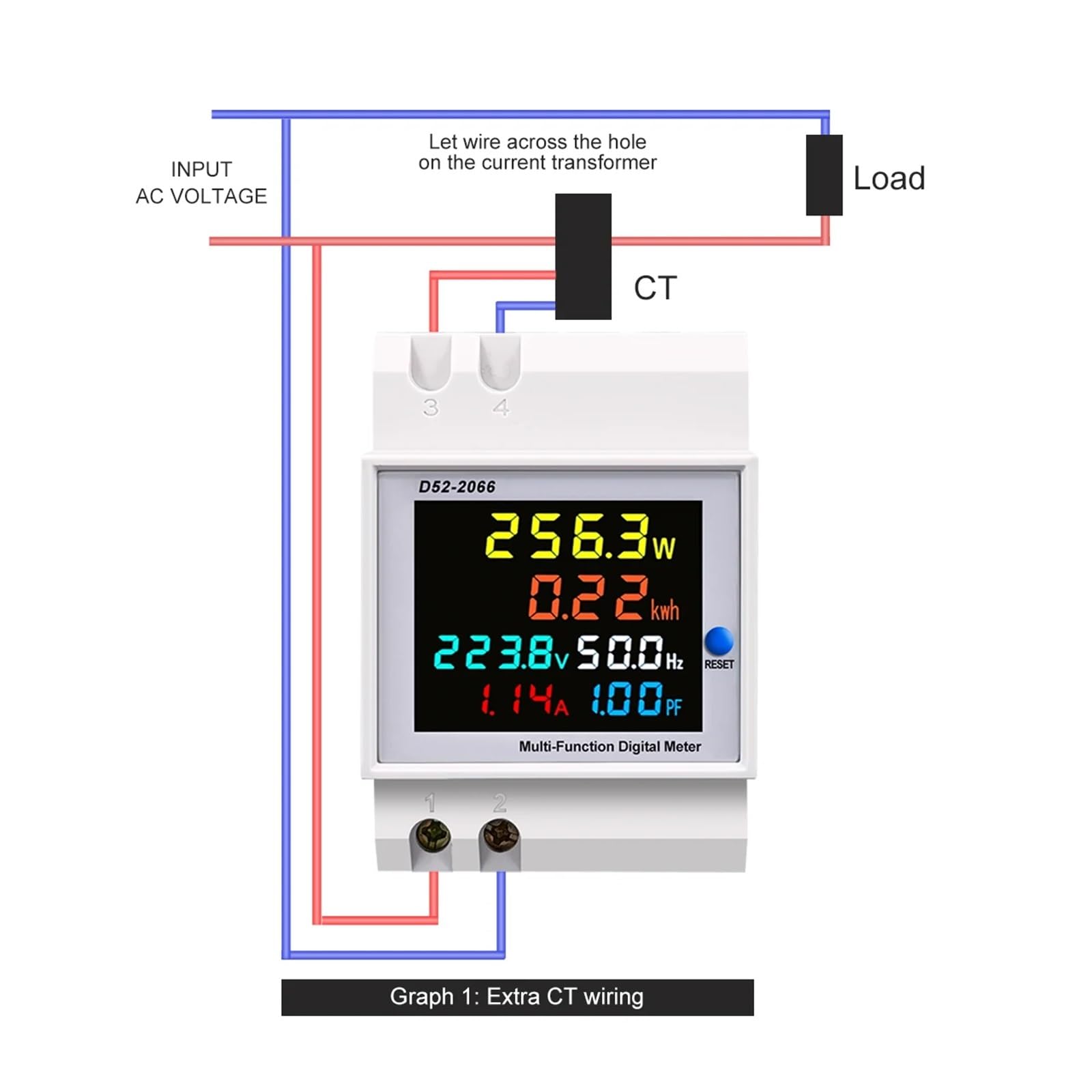 Medidor de energía DIN Rail AC 6 en 1 110V 220V 380V 100A Factor de Potencia de Corriente de Voltaje medidor de frecuencia de energía eléctrica KWH Activo Volt AMP(External,AC 250-450V 100A)