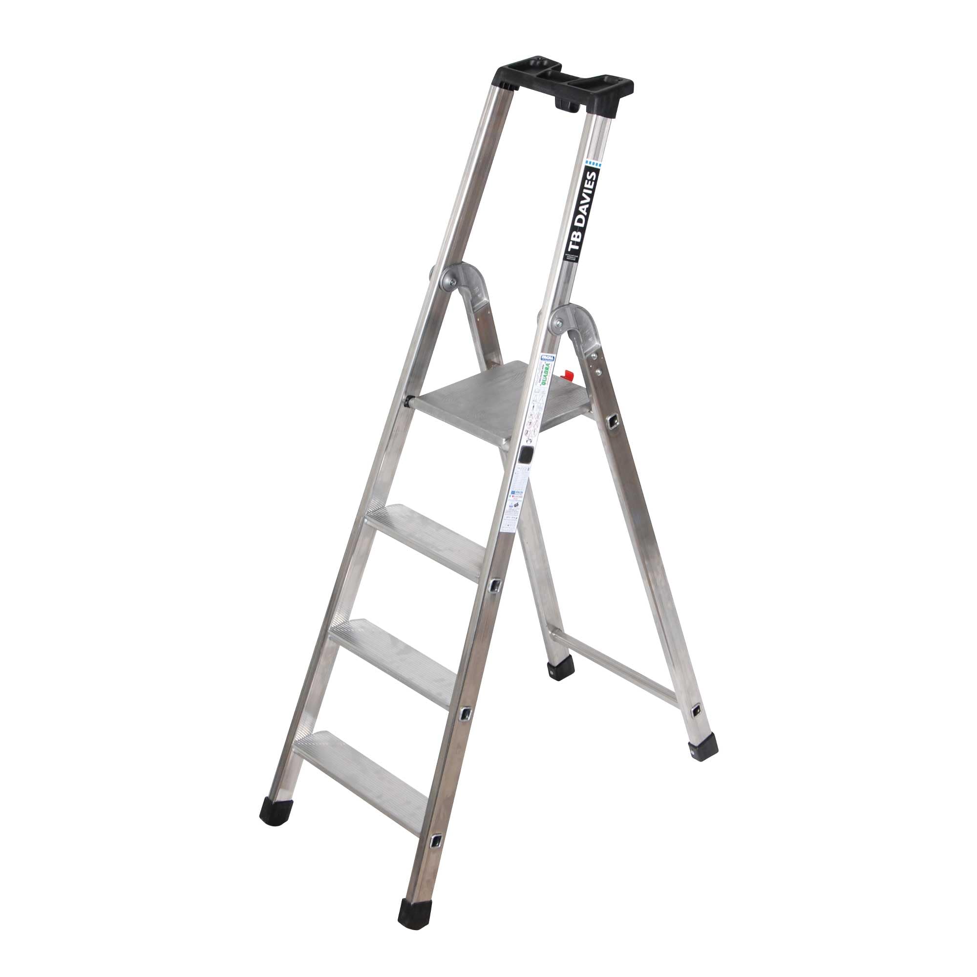 Tb Davies Silver 1202-024 Heavy-Duty Platform Step Ladder, 4 Tread, Platform Height 0.8M, Aluminium, 150Kg Work Load, En131 Professional