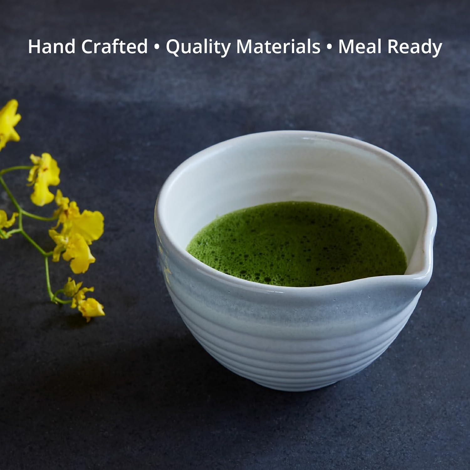 Goodies White Matcha Bowl, Handmade Ceramic, Glazed, Dishwasher Safe, Microwave Safe, Spill-Free Spout for Easy Mix and Pour, Perfect for Whisked Matcha and Tea, 10 oz