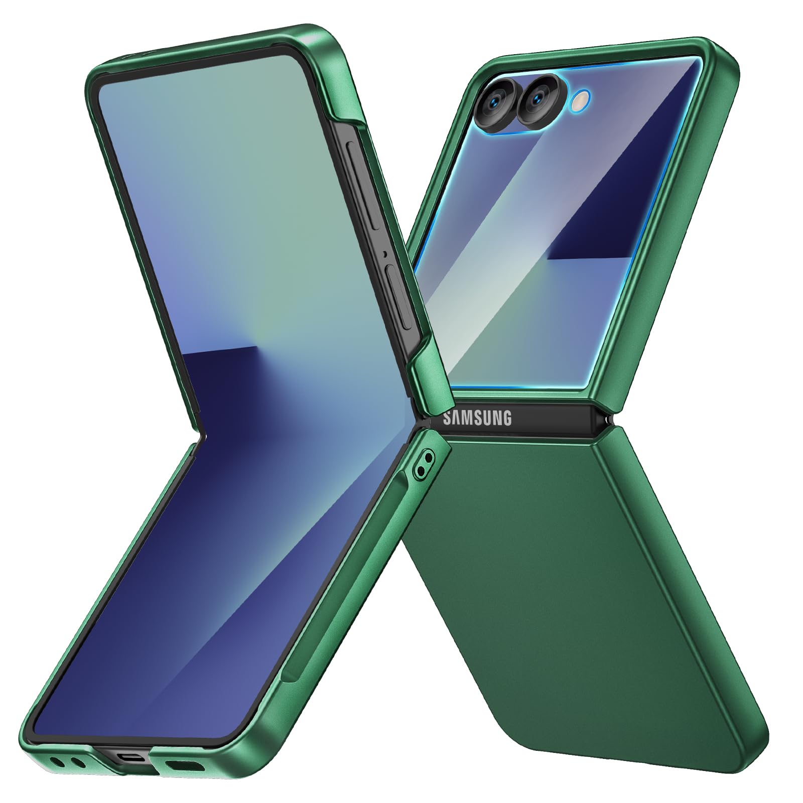Ruky for Z Flip 7 Slim Case, with Built-in Screen Protector, Dark Green | Support Wireless Charging Hard PC Ultra-Thin Full Body Protective Phone Cover for Samsung Galaxy Z Flip 7, Dark Green