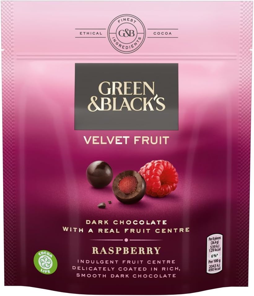 Green & Black's Velvet Fruit Edition Dark Chocolate Raspberry Bitesize Bag, 120g