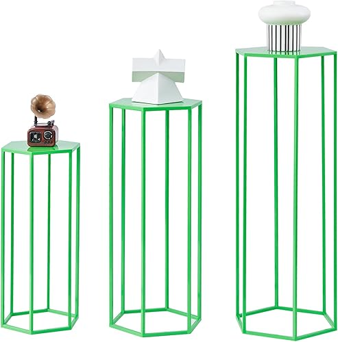 OOTDxvv Juego de 3 soportes de metal para plantas con pedestal mesa auxiliar de exhibición anidada soporte cuadrado alto estante para macetas de