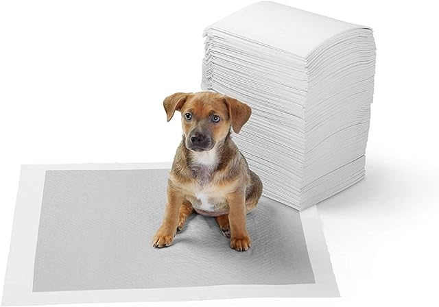 Amazon Basics Carbon Odour-Control Dog and Puppy Training Pads, Leakproof with Quick-Dry Surface, Regular, Pack of 40