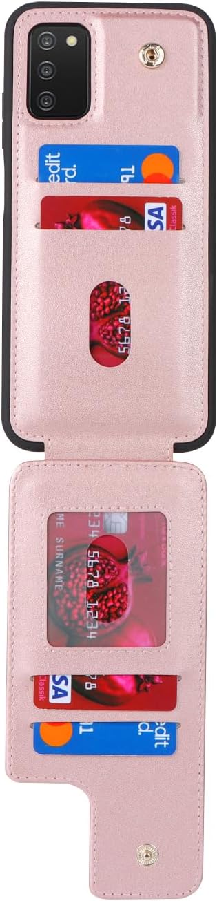 Lipvina for Samsung Galaxy A03s Case with Card Holder,Galaxy A03s Case Wallet for Women,Credit Card Holder,Ring Stand,Phone Wallet Cases 6.5"(Rose Gold)