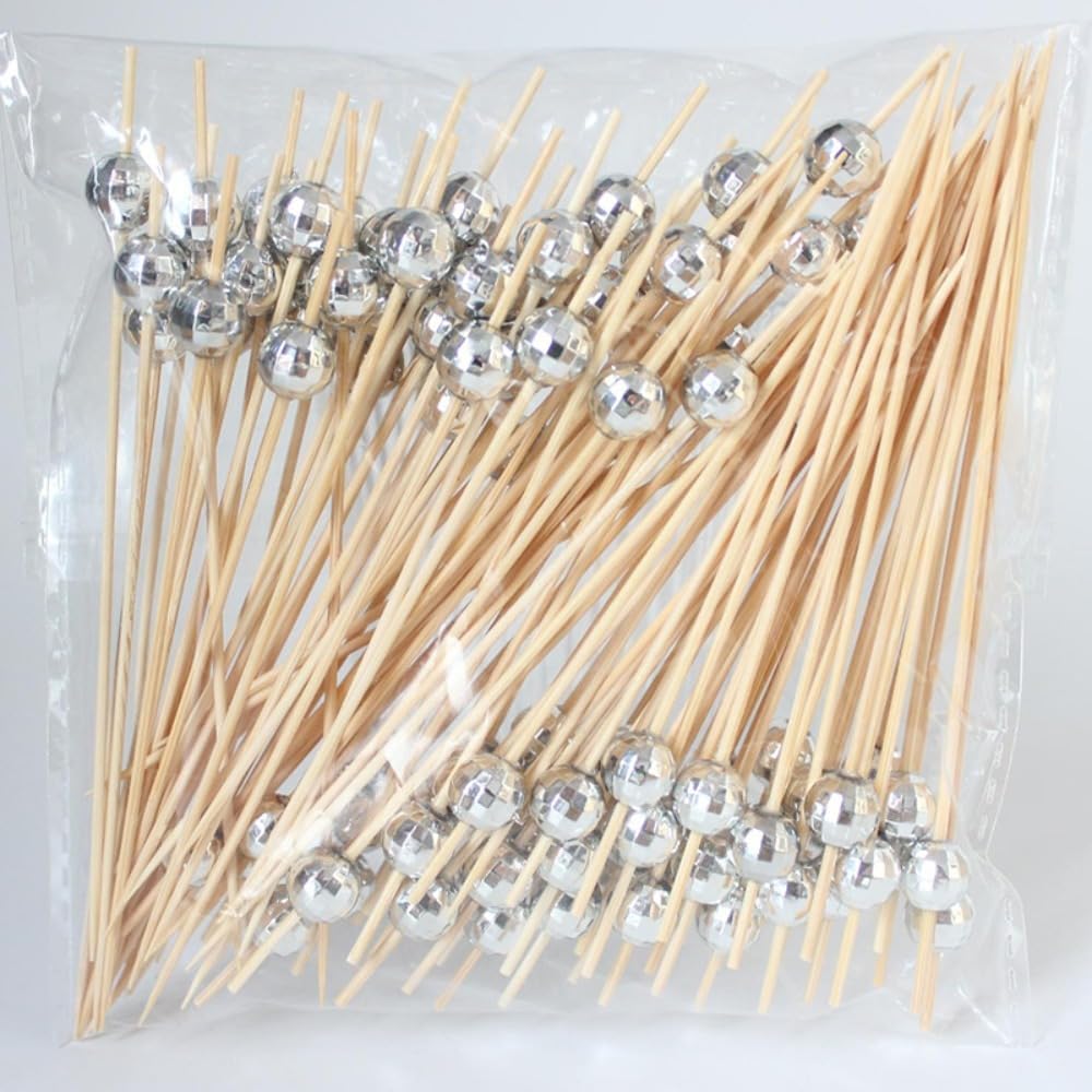 Food Picks 100pcs 12 cm Creative Mirror Finish Cake Toppers Decorative Disposable Disco Ball Fruit Fork Festival Supplies(Style 2)