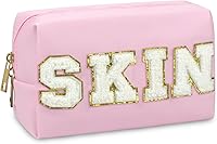 Vista 1 de Bolsa de maquillaje Gosuoa con parche preparado, bolsa de cosméticos de piel sintética con diseño de sonrisa y relámpago, bolsa de aseo portátil