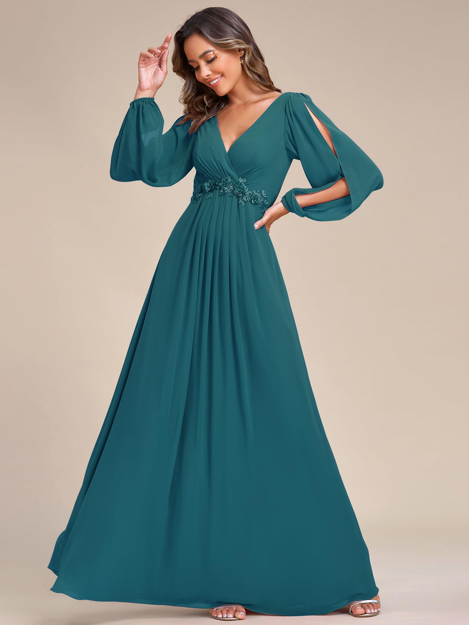 Ever-Pretty Vestito da Cerimonia Elegante Linea ad A Scollo a V A Abiti da Sera 00461 Teal 44