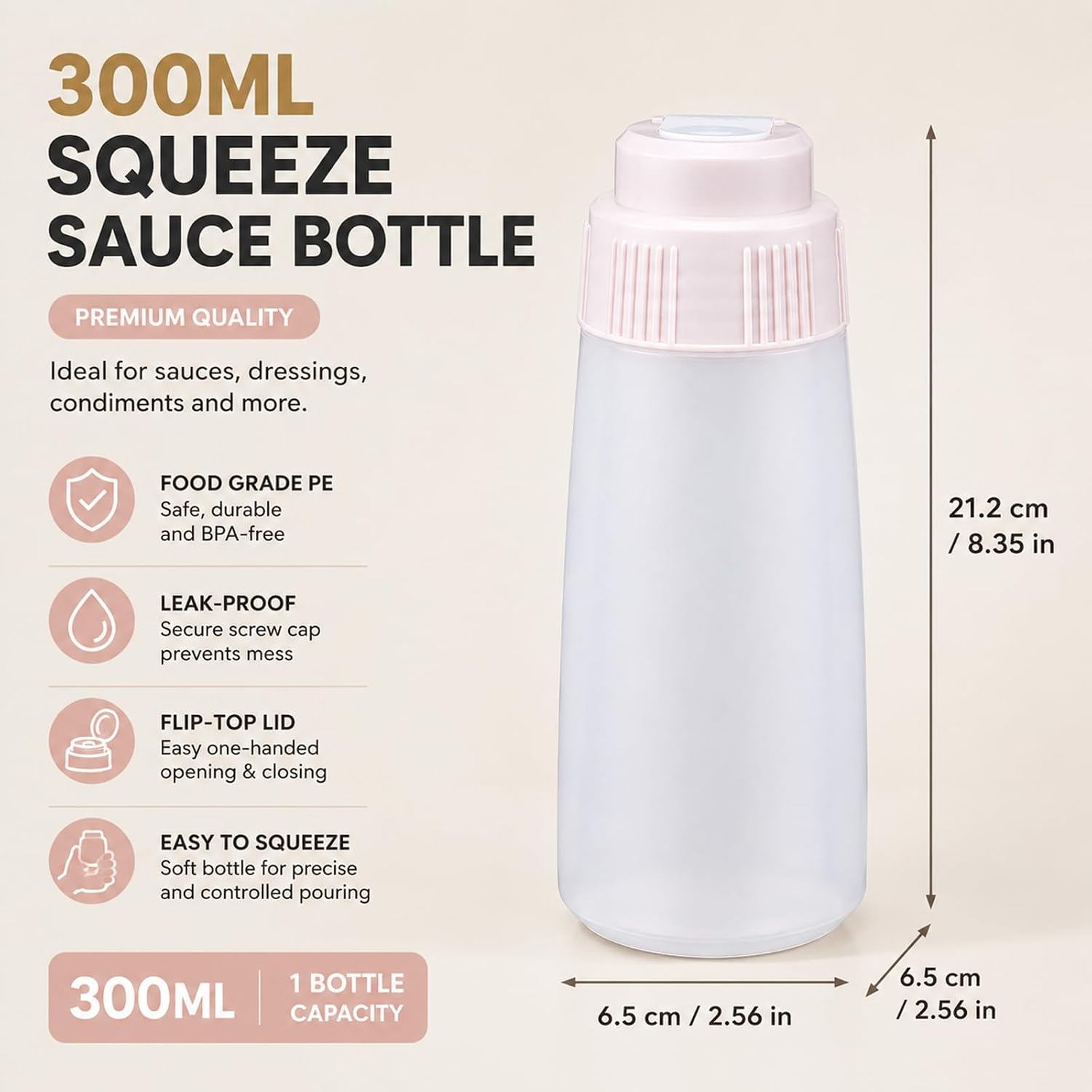 3Pcs Sauce Squeeze Bottle, 10oz Plastic Condiment Squeeze Bottles, BPA-Free
