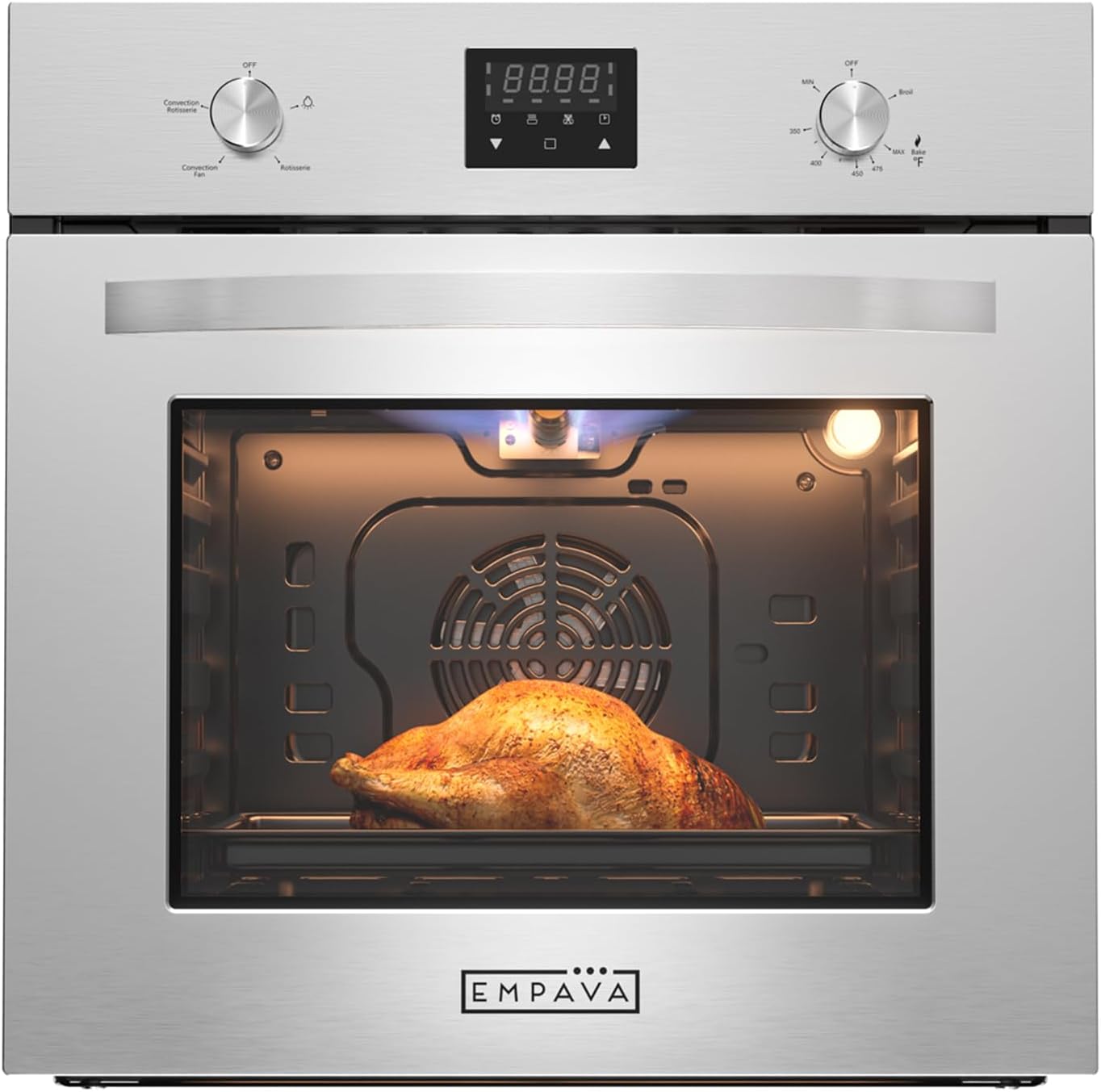 Empava 24 in. 2.3 cu. Ft. Single Gas Wall Oven Bake Broil Rotisserie Functions with Mechanical Controls-Digital Timer-Convection Fan in Stainless Steel, Silver