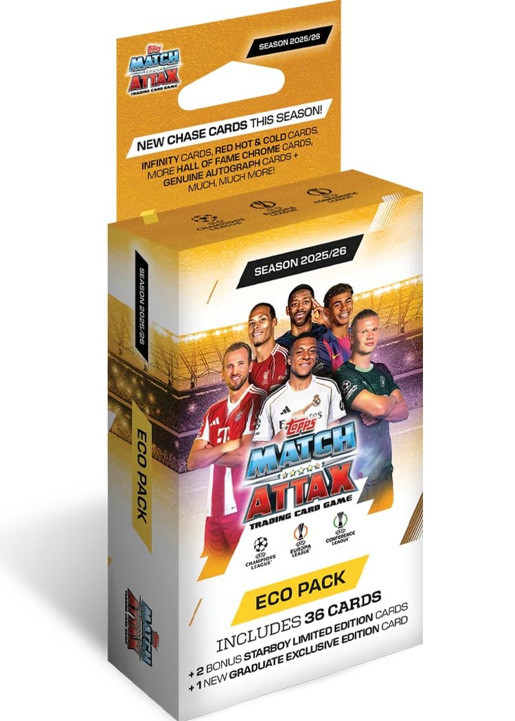 Match Attax Topps Fußballkarten CL Champions League 2025/26 Trading Cards | 1x ECO Pack Blister | 39 Sammelkarten | Fußball Trading Cards | Limitierte Karten | Neu & OVP