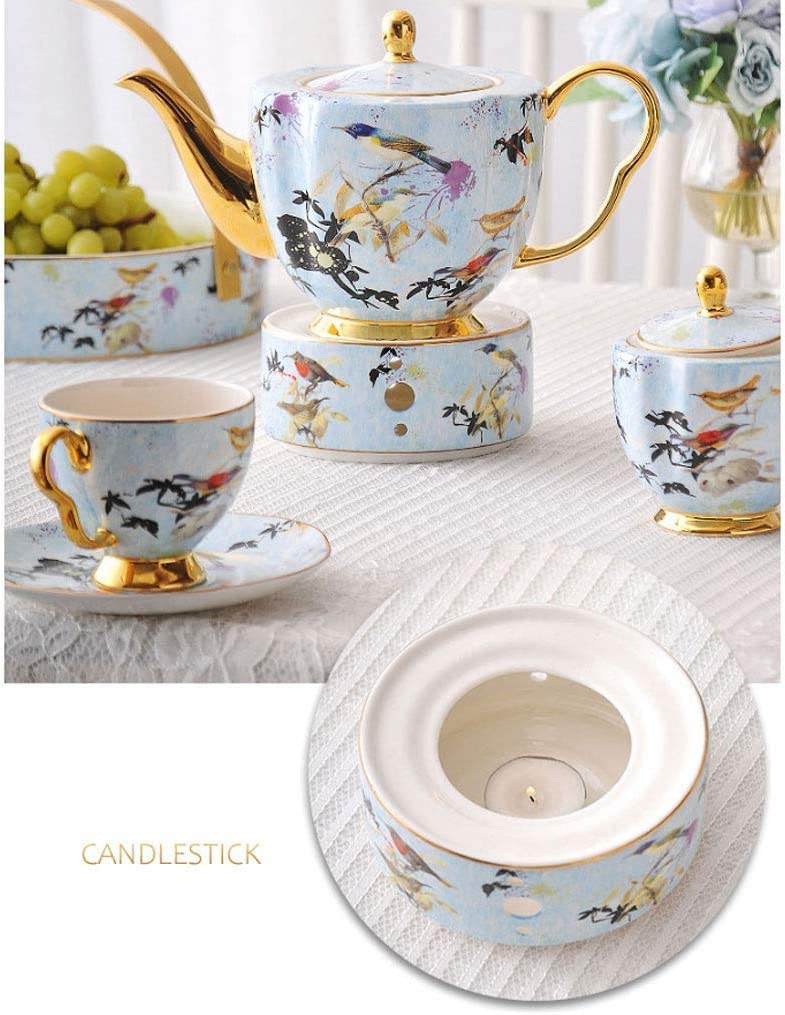 Serwis Do Kawy Na Przyjęcie 11 Sztuk Zestaw Do Kawy Z Porcelany Kostnej Europejski Wzór Ptaka Herbaty Garnek Śmietanka Cukiernica Czajniczek Filiżanka Kubek Danie Popołudniowa(Blue)