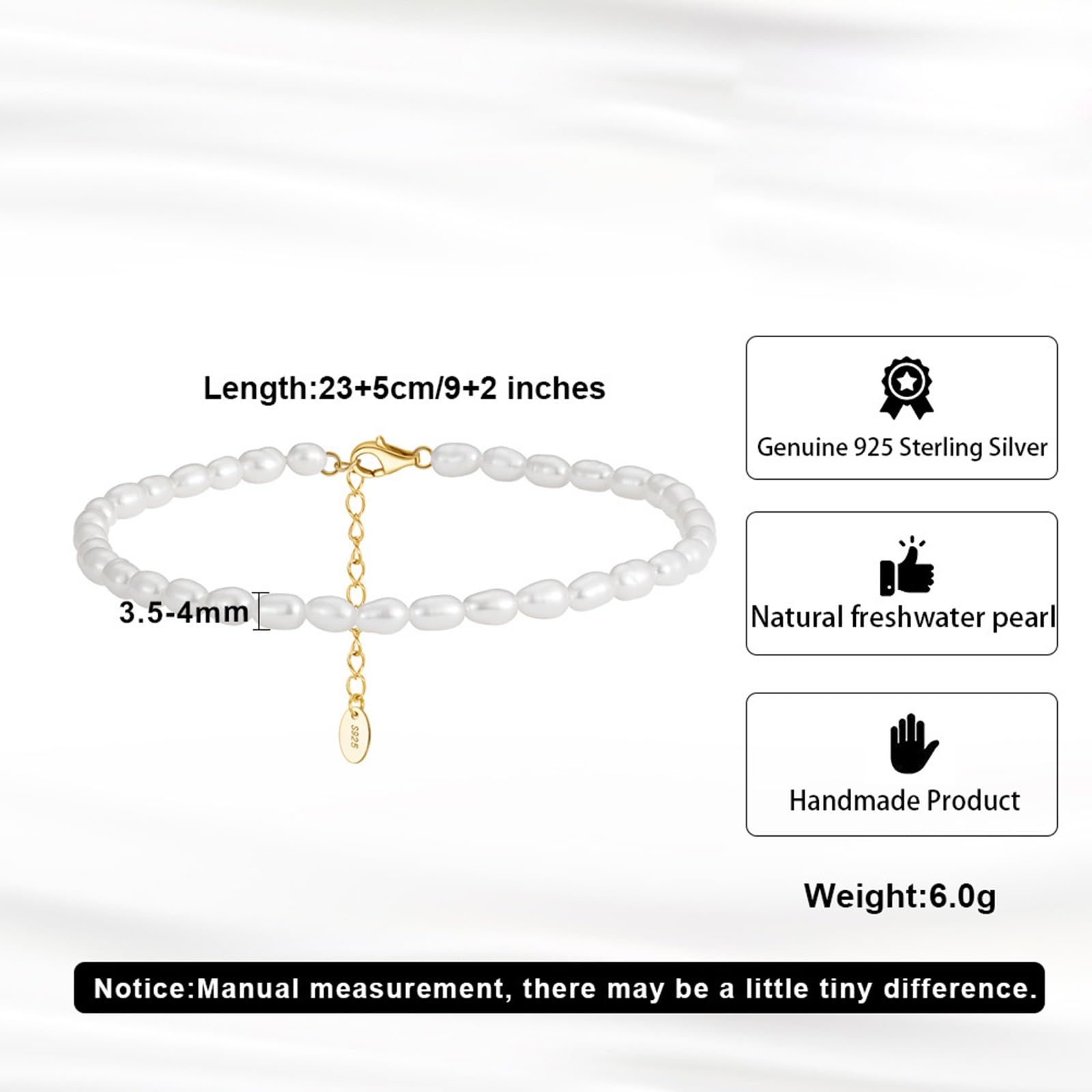 Cavigliera Argento Sterling 925 Donna, Cavigliera Donna Sexy Perle 3.5MM Oro, Regolabile Fino a 28 cm - Bracciali alla Caviglia da Spiaggia Piede Catena Cavigliere per Donne