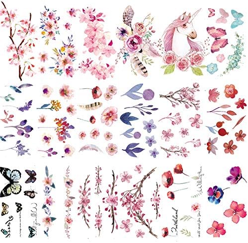 30 Sheets Watercolor Flowers Temporary Tattoos Stickers for Women Girls and Kids (A)