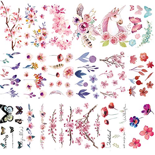 30 Sheets Watercolor Flowers Temporary Tattoos Stickers For Women Girls And Kids (A) #TOP18