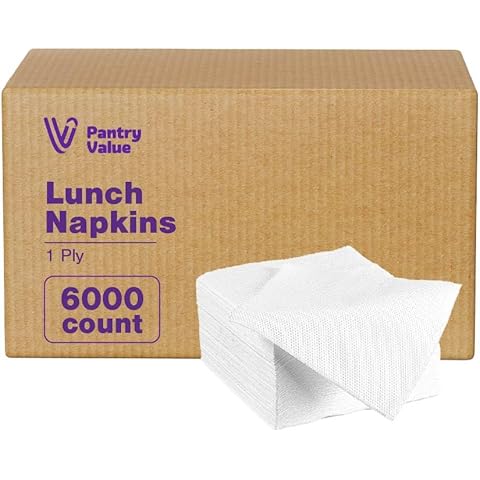 [Case of 6000-6x6 Inch folded] 1-ply White Lunch Napkins - Disposable Absorbent Paper Napkins for Everyday use, Events, Parties (12x12 Inch unfolded) Cover