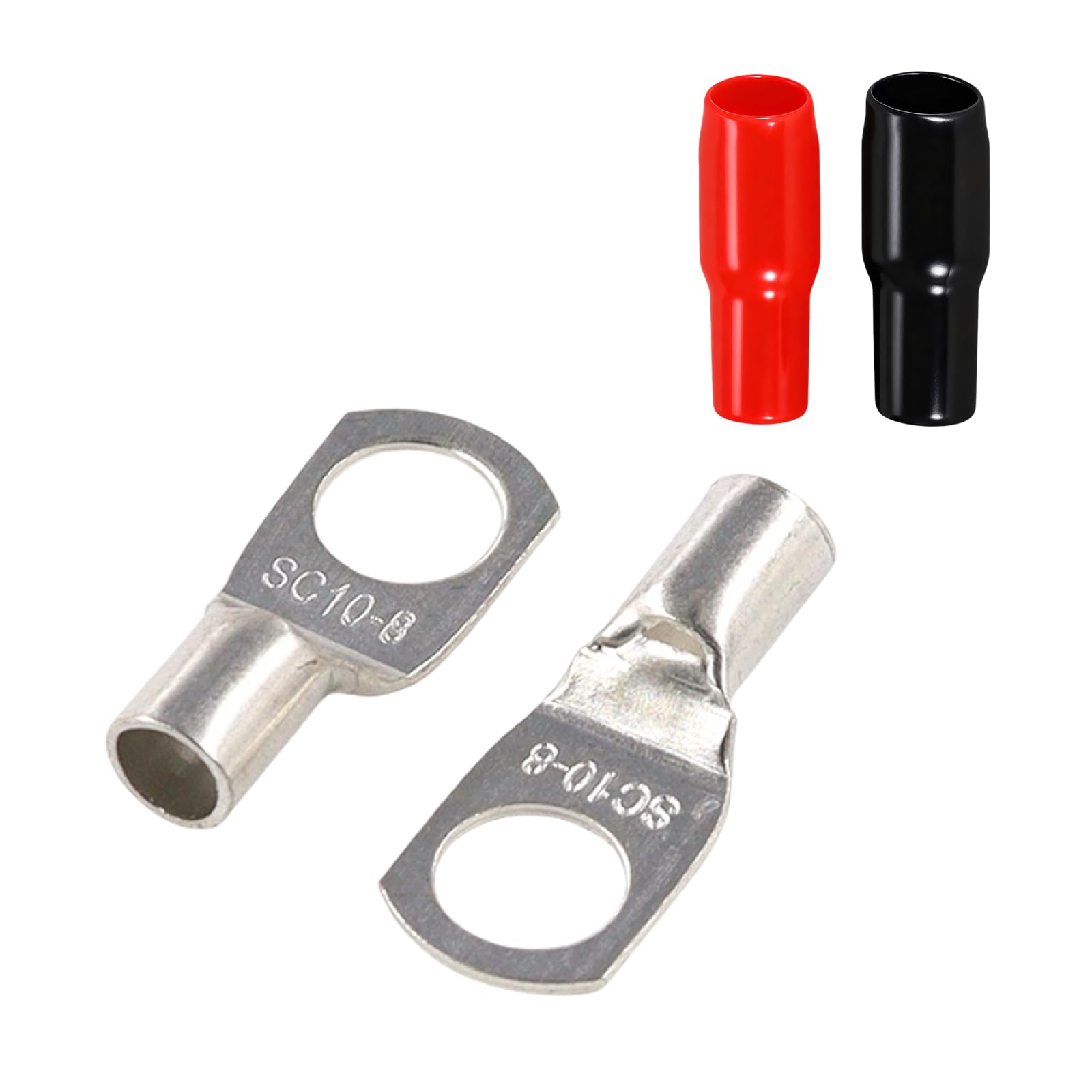 Joyelec Sc10-8H 33Set Sc10-8 Tinned Copper 10Mm² Cable Lugs M8 Battery Sc Bolt Hole Ring Crimp Terminals Connectors For Electric, Auto, Boat, Car,Battery Cable Ends Lugs, With Insulating Covers