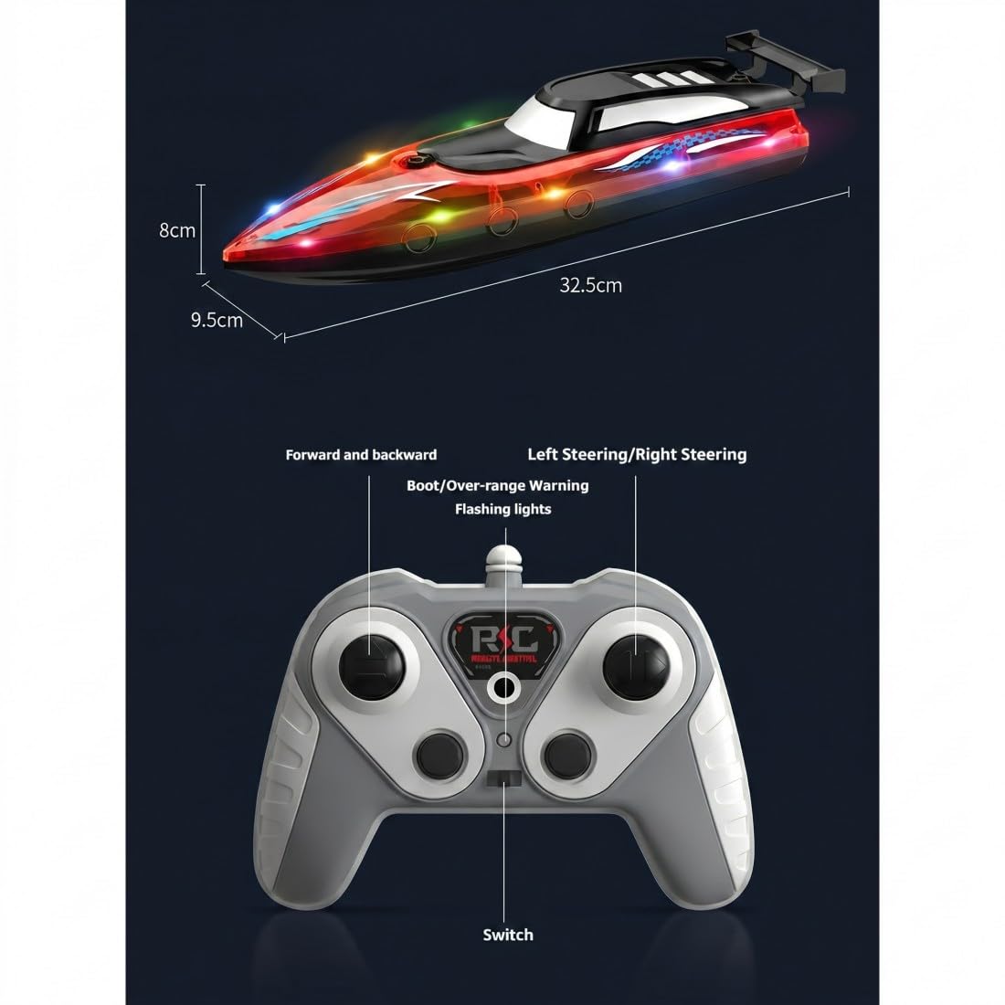 Lancha rápida de alta velocidad de 50 km/h con control remoto para adultos, 2.4 GHz, doble motor, impermeable, barco de carreras RC con luz LED para piscina, estanques y lagos