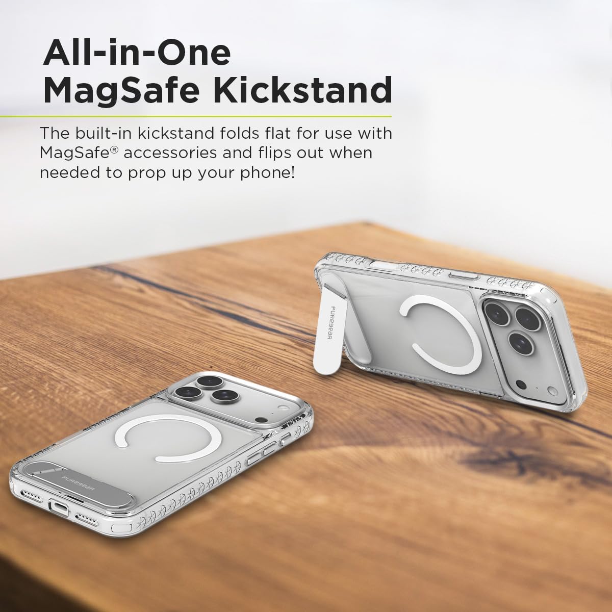 PureGear Case for Apple iPhone 17 Pro Max (2025), Compatible with MagSafe Charging, Scratch-Resistant & Durable Protection, iPhone 17 Pro Max MagSafe Case, Sturdy Kickstand, Clear Silver