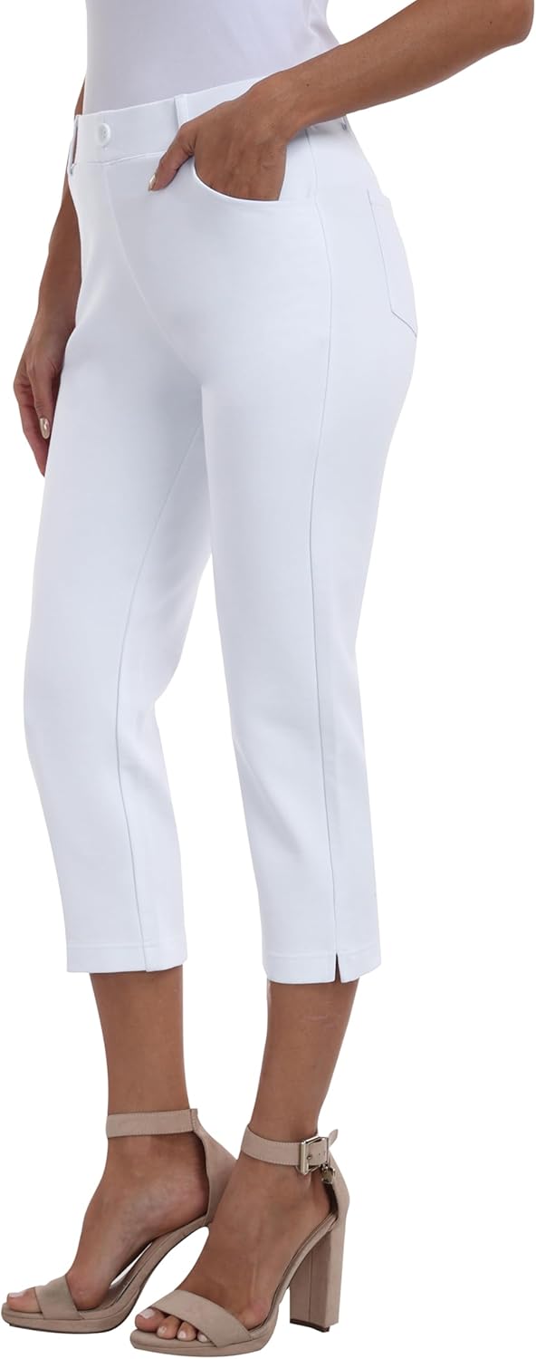 MoFiz Women's Capri Pants Summer Pull-On Stretch Straight Leg Golf Yoga & Business Casual Dressy Cropped Pants with Pockets - Image 2