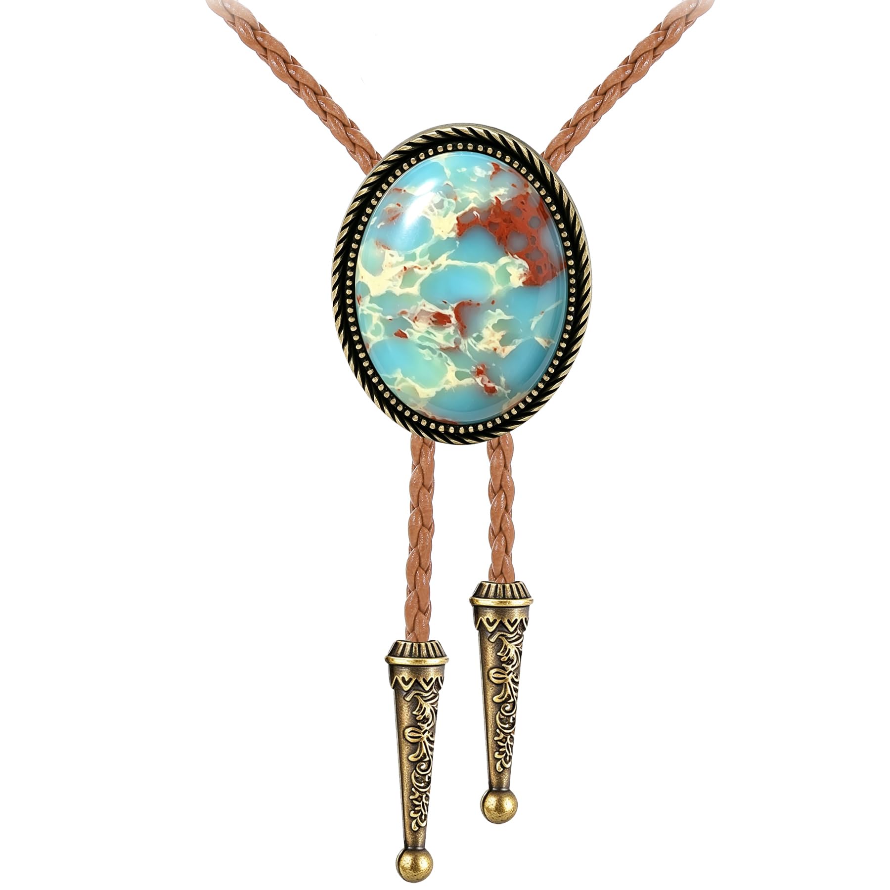 Jeilwiy Bolo Tie for Men Real Stone Westwern Cowboy Ties Silver Bolos Women Leather Necktie Gift for Birthday Christmas