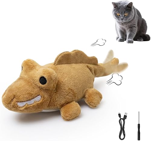 Miniatura 11 de Juguetes interactivos para gatos de interior – Juguete de caza de cocodrilo con carga automática con movimiento de 360°, cola meneante y hierba