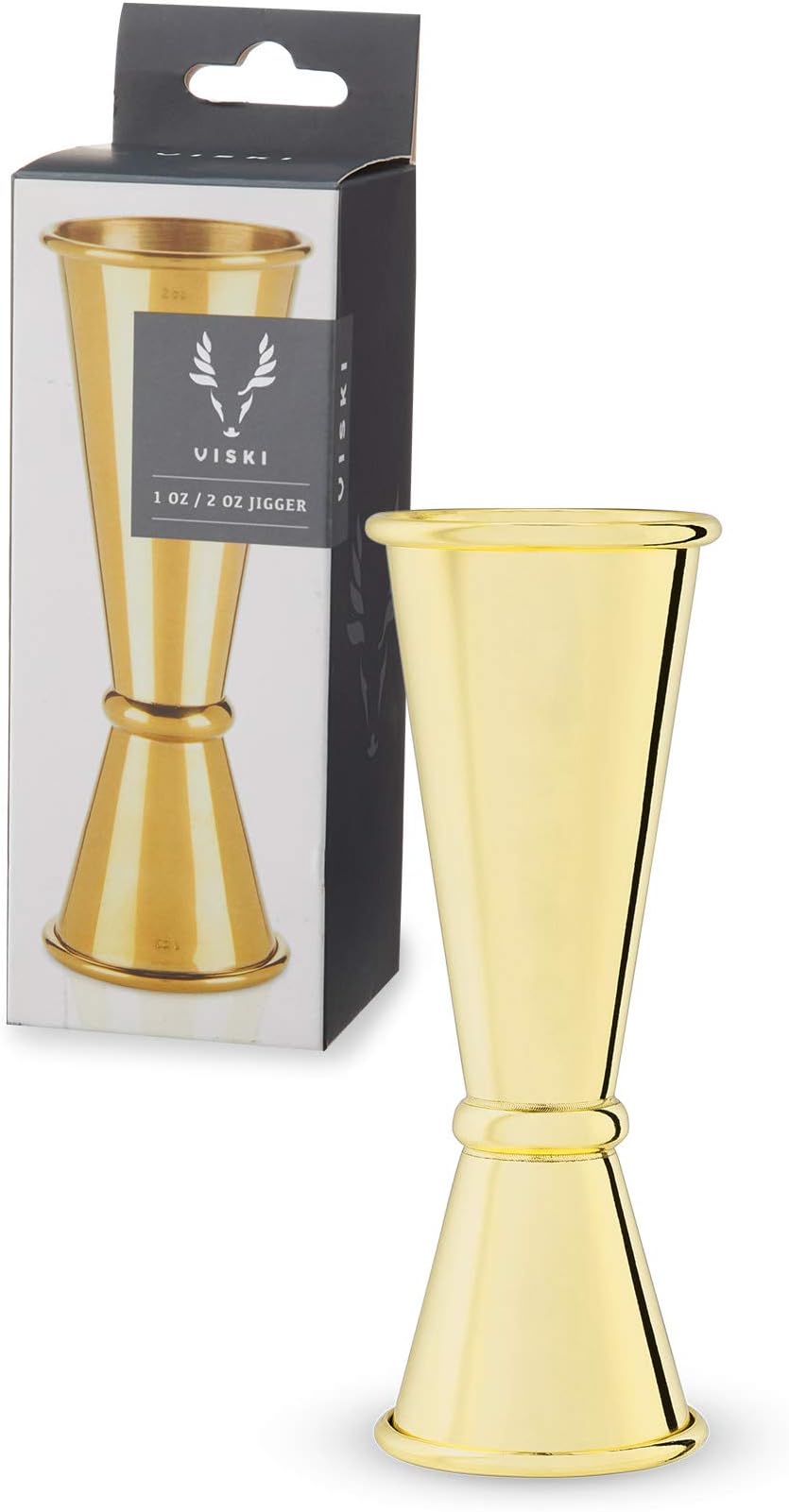 Japanese Style Double Jigger for Cocktails, Bar Kit Essential, 1oz and 2oz with Interior Measurements, Gold