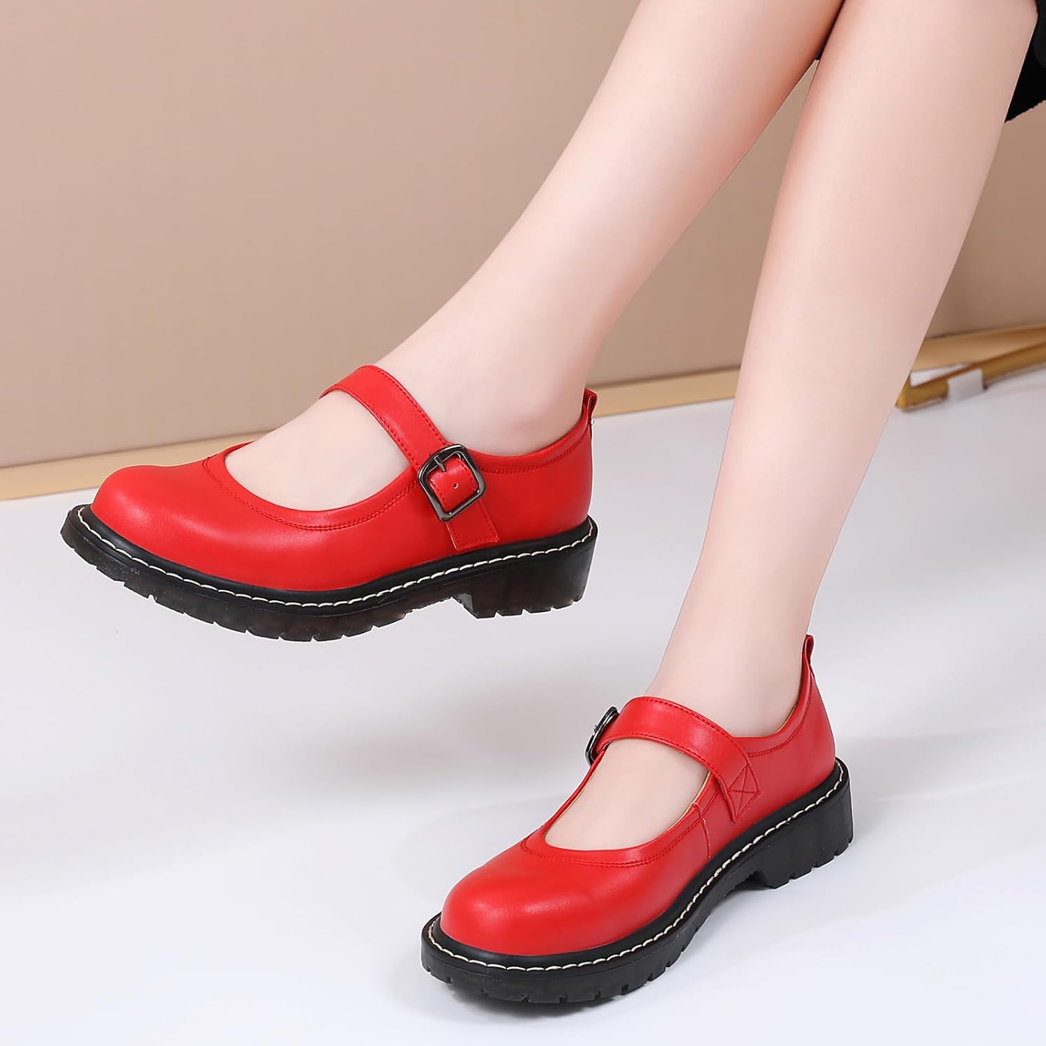 Mary Jane Shoes Women Mary Janes for Women Flats Oxford Round Toe Non-Slip Casual Shoes Comfortable Dress Shoes for Teens Womens Ladies - Image 3