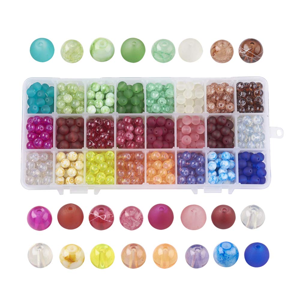KISSITTY 720pcs/box 24 Colors 8mm Christmas Theme Glass Round Loose Spacer Beads Kit with 1.5mm Hole for DIY Jewelry Making