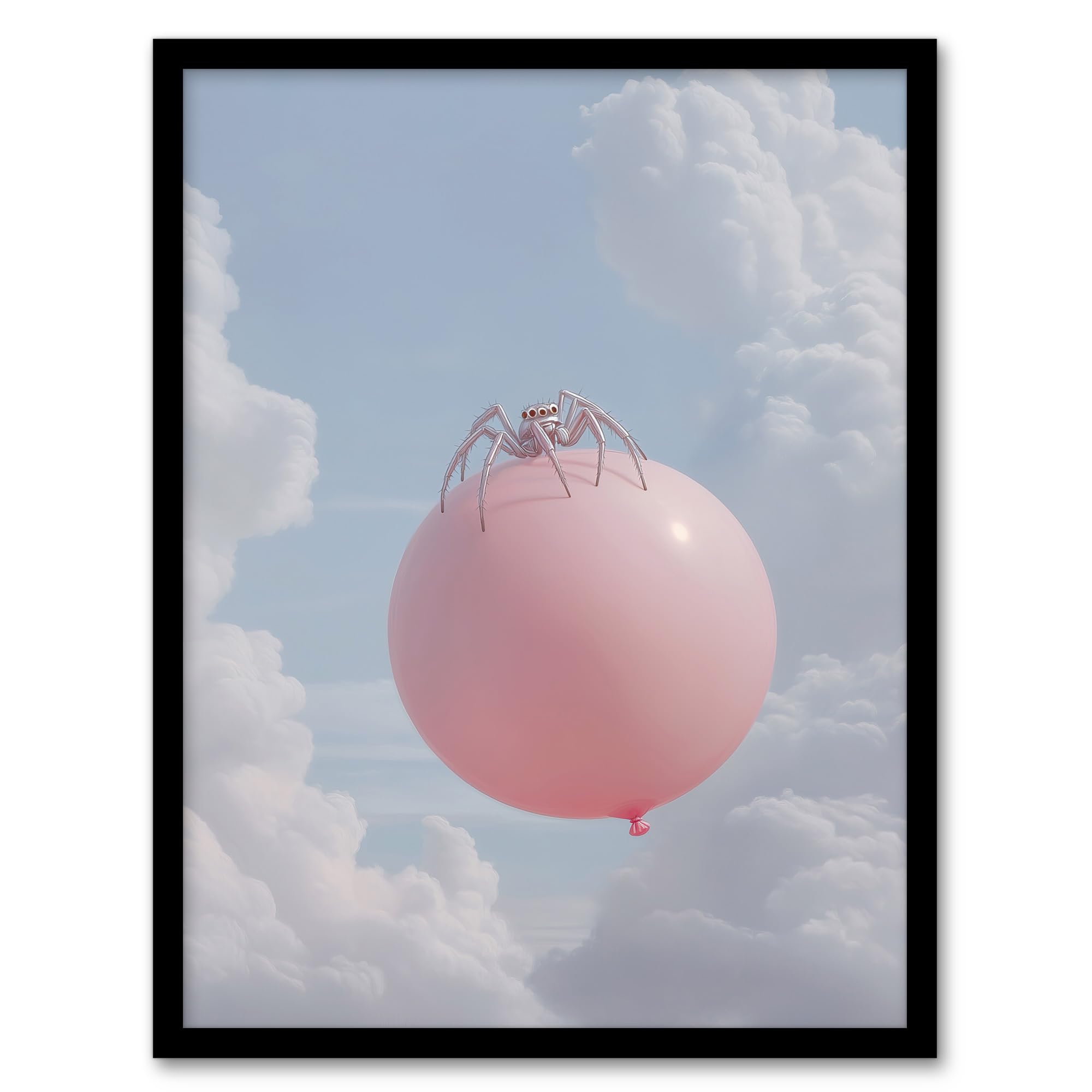 Artery8 Cute Jumping Spider on a Floating Pink Balloon Living Room Artwork Framed Wall Art Print 18X24 Inch