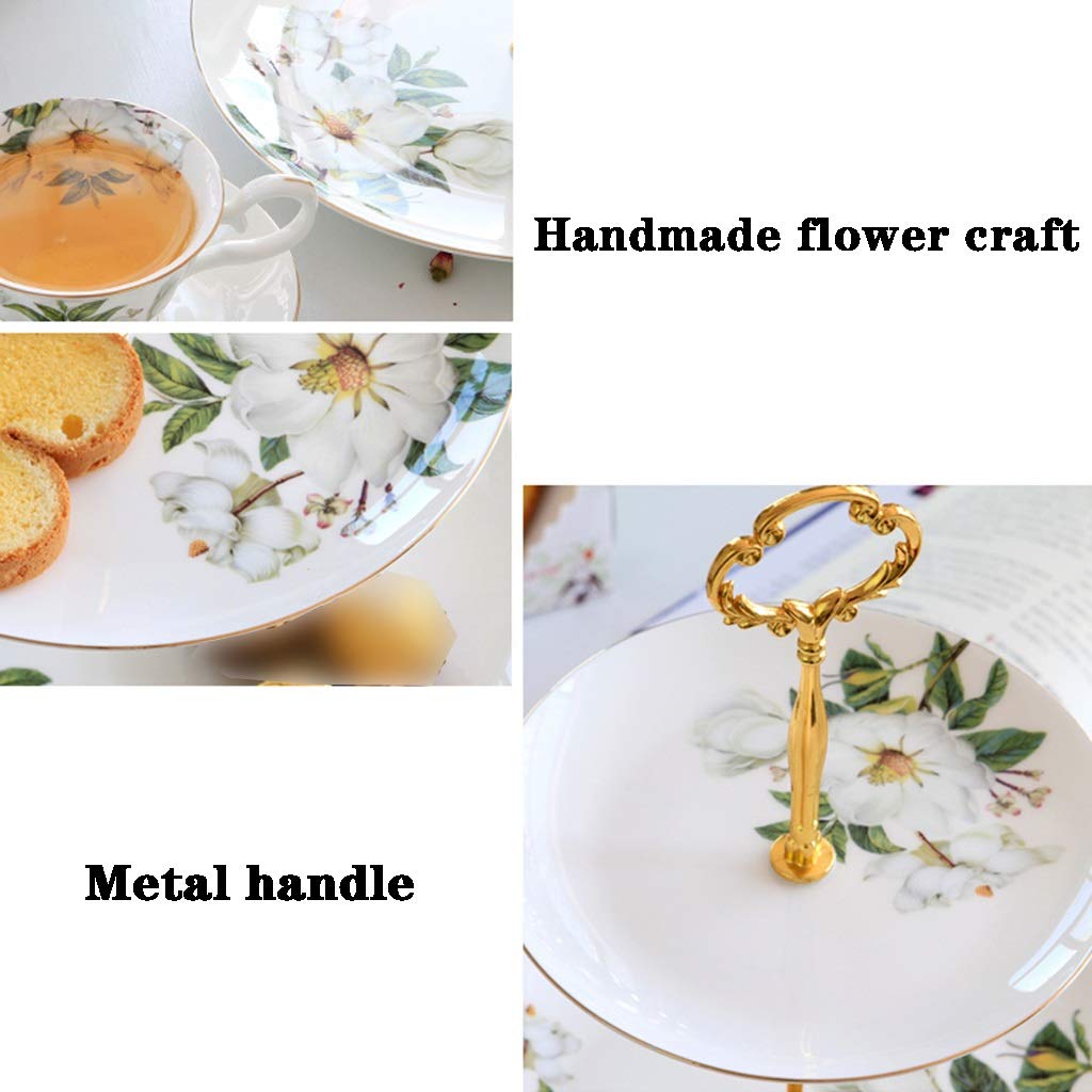 Soporte para Tartas,Estante De Postre De Cerámica De Flores Pintadas A Mano Creativas Europeas, Rejilla para Bandejas De Frutos Secos De 3 Capas En El Escritorio De La Sala De Estar
