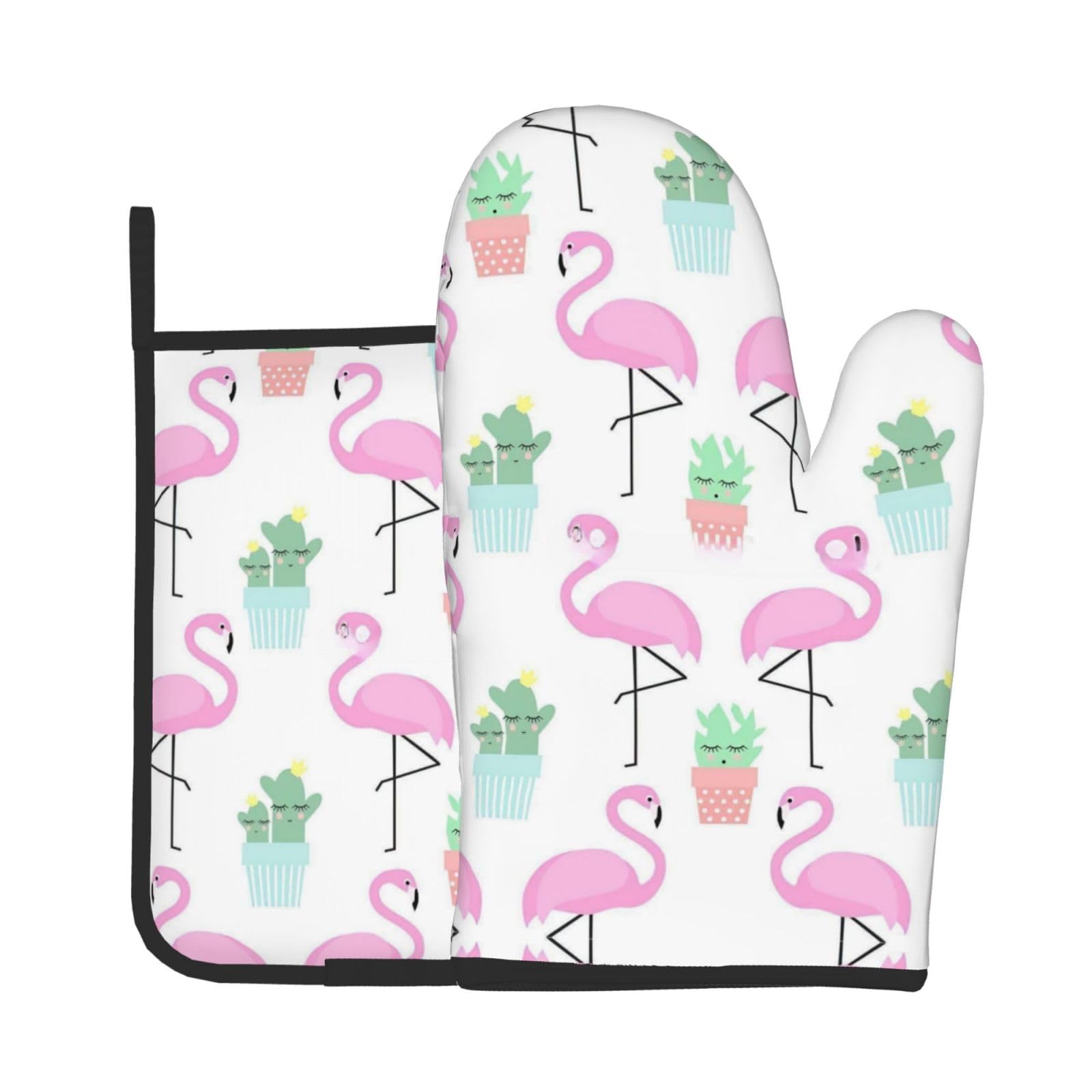 Tropical Flamingo Kitchen Baking Two-Piece Set,Multipurpose Oven Gloves,Used for Barbecue Kitchen Baking