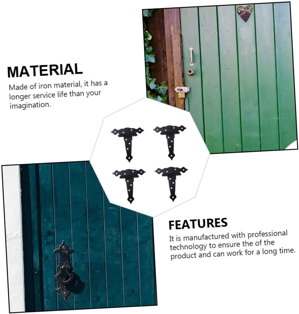 NUOBESTY 4pcs Black Painted Wooden Door Hinges T-Strap Hinge for Gate Pivot Trailer Gate Home Door Lock Supply