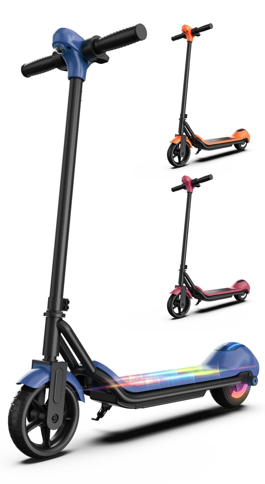 Electric Scooter for Kids Aged 6-12 Colorful Lights Bluetooth Music Max 5 Miles 9 Mph by 110W Motor