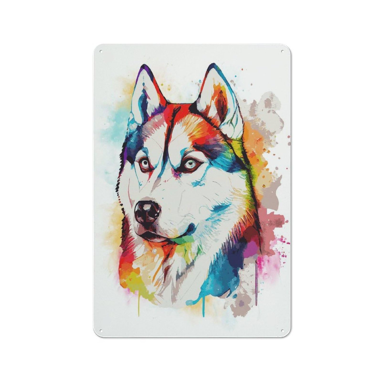Country Metal Sign with Watercolor Siberian Husky Design 30x20cm, Farmhouse Farmhouse Wall Decor for Kitchen, Cottage, Porch Or Garden Room