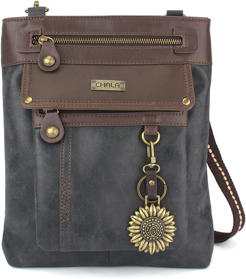 CHALA GEMINI Crossbody Canvas Gift Messenger Bag Black - Sunflower