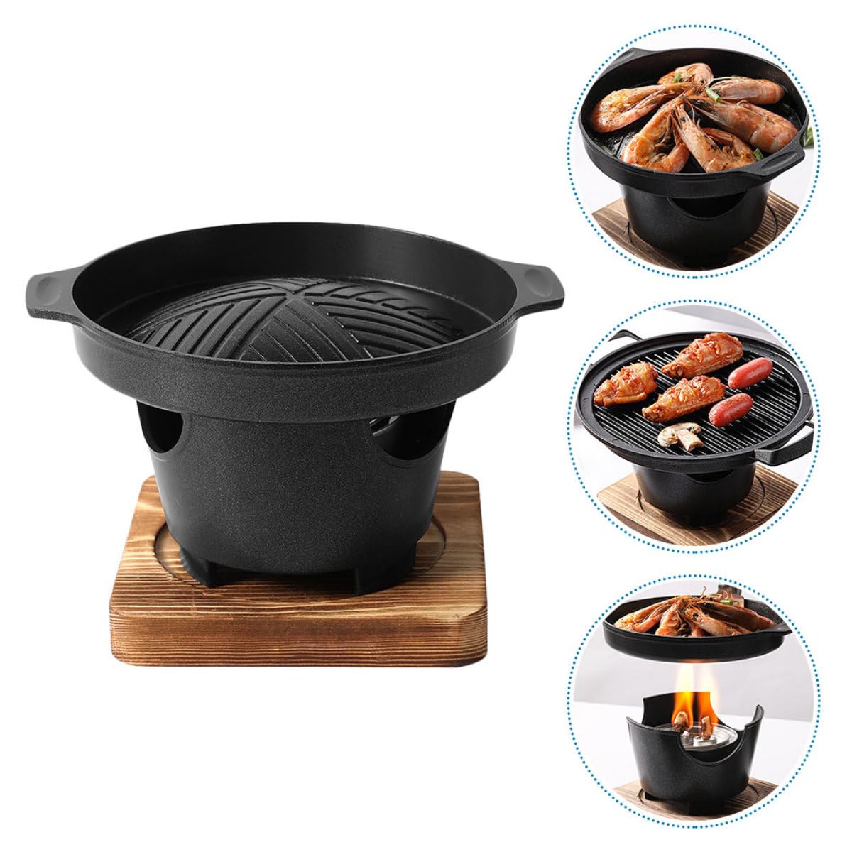 Horno Pequeño para Barbacoa de Interior de Aluminio, Parrilla de Carbón Portátil, Mini Barbacoa sin Humo Triángulo y Tabla de Madera, Utensilio Práctico para Camping y Cocina
