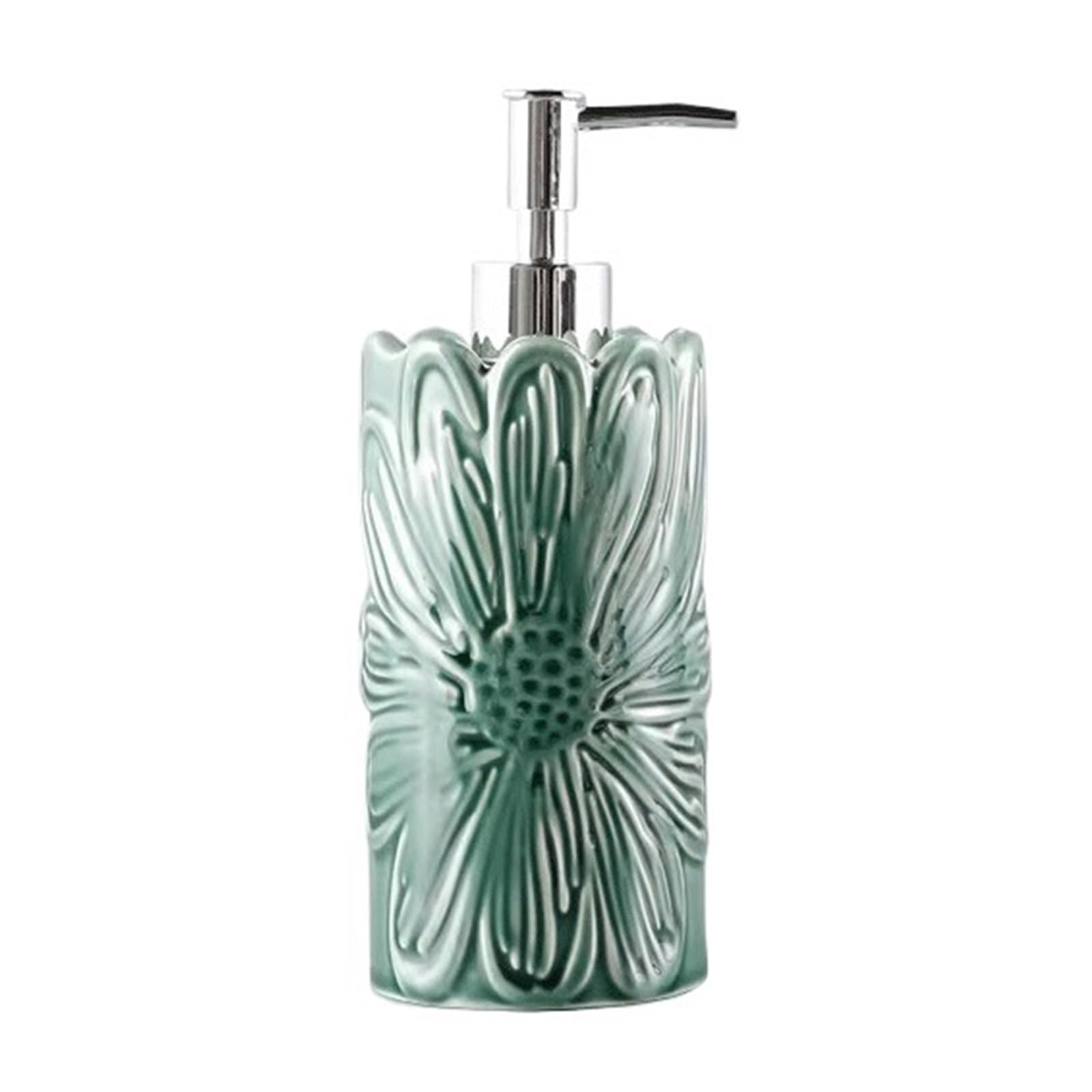 soap dispenser This Ceramic Soap Dispenser Features A Crackle Glaze Finish And Is Decorated With A Green Floral Pattern