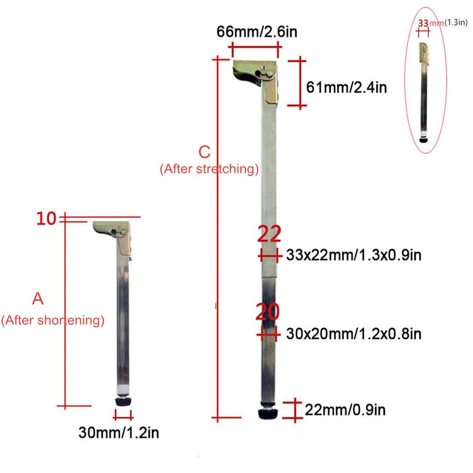 Regulowane składane nogi stołu ze stali nierdzewnej z zaślepkami i śrubami, teleskopowe nóżki meblowe do stołu jadalnego, baru, szafki (1 sztuka, 34 cm do 50 cm)