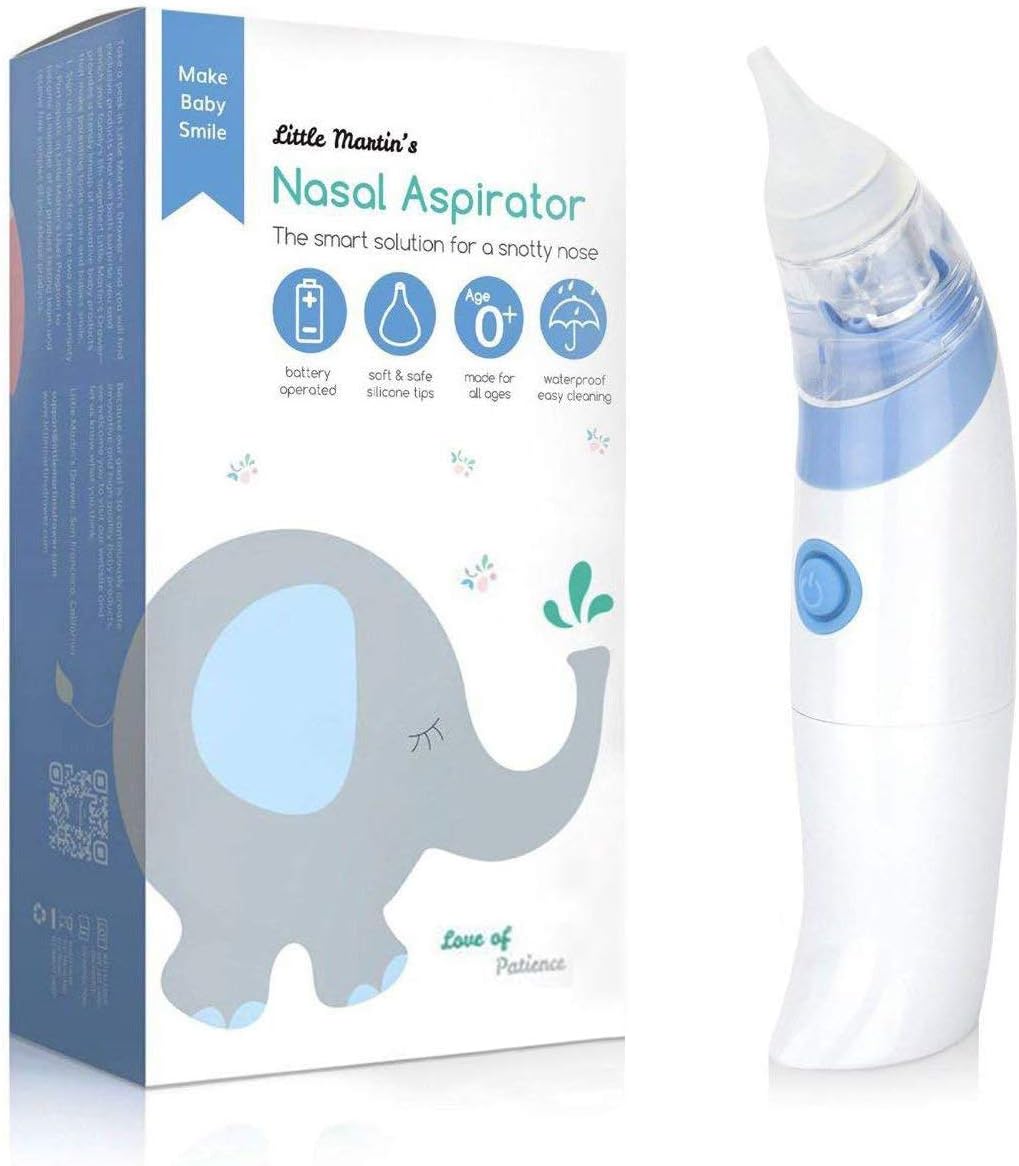 Little Martin's Drawer Baby Nasal Aspirator (Blue) - Safe, Fast, Hygienic Snot Sucker for Newborn & Toddler - Includes a Battery Operated Nose Cleaner and a Free Bonus Baby Clipper