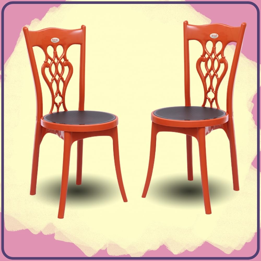 Oaknest Supreme Poise Armless Plastic Chair Set of 2 – Stylish, Durable & Comfortable Dining Chairs for Home, Office, Café & Restaurants (Reddish Brown)-image-41