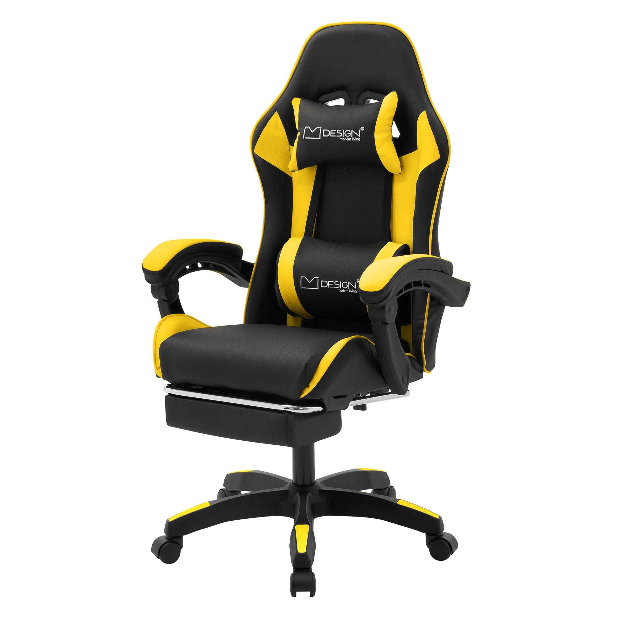 ML-Design Sedia da Gaming Ergonomica in Similpelle Giallo, Poggiapiedi, Braccioli, Poggiatesta, Cuscino Lombare, Stile Racing, Poltrona da Gioco Girevole e Regolabile, Ideale per Scrivania o Ufficio