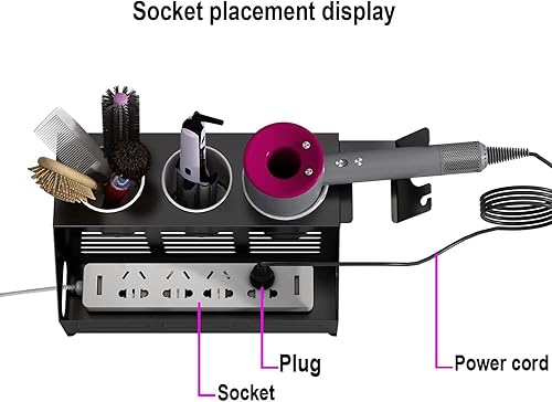 Miniatura 4 de Soporte para secador de pelo, soporte de pared, herramienta para el cabello y organizador de peinado, organizadores de encimera de baño para secador
