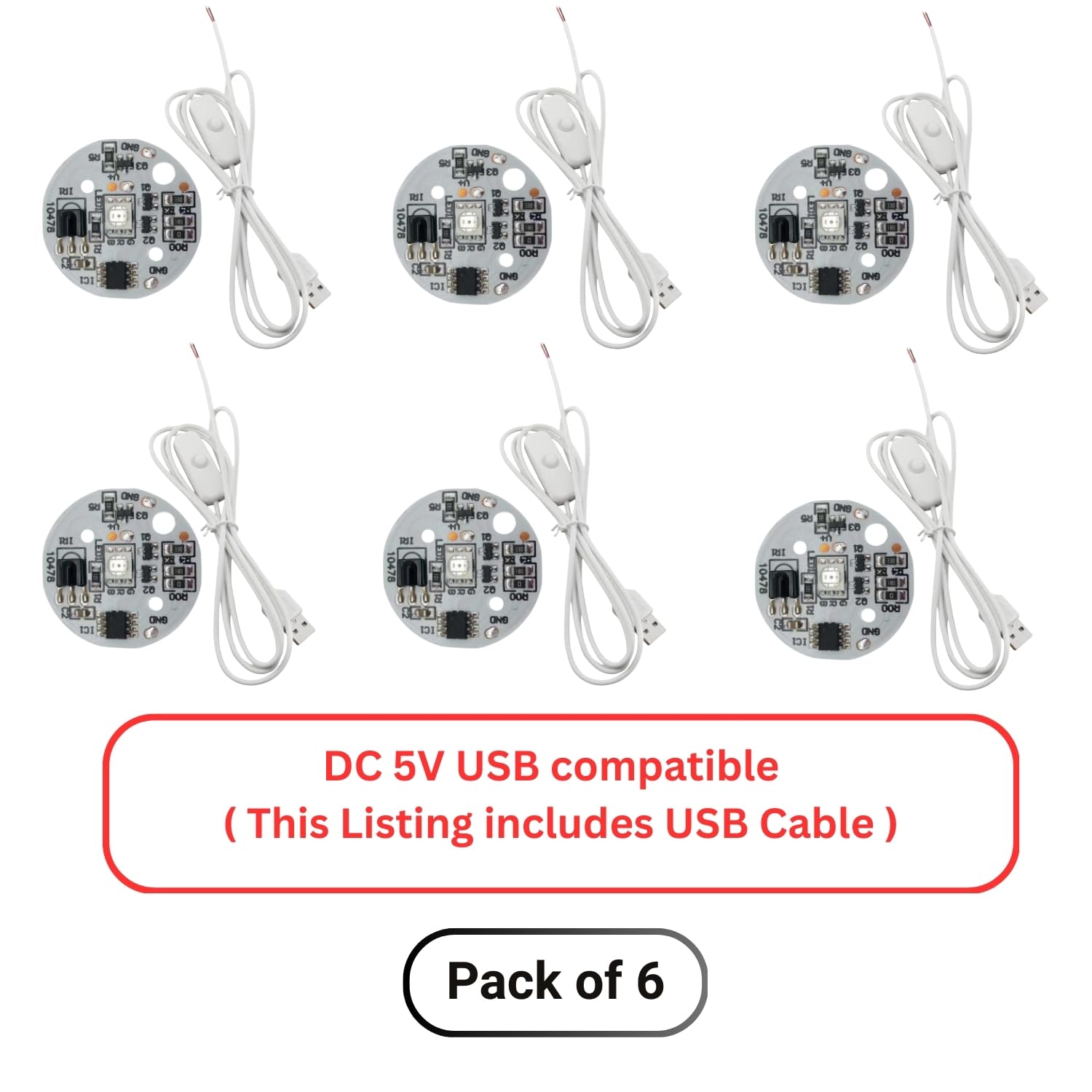 ORGNER RGB PCB LED Chip with USB Cable – 30mm DC 5V Energy-Saving Bead Board, 40-Inch Wire & On/Off Push Button Switch, Perfect for DIY Lighting, Spotlight Repairs, Lamps & Electronic Projects (6)