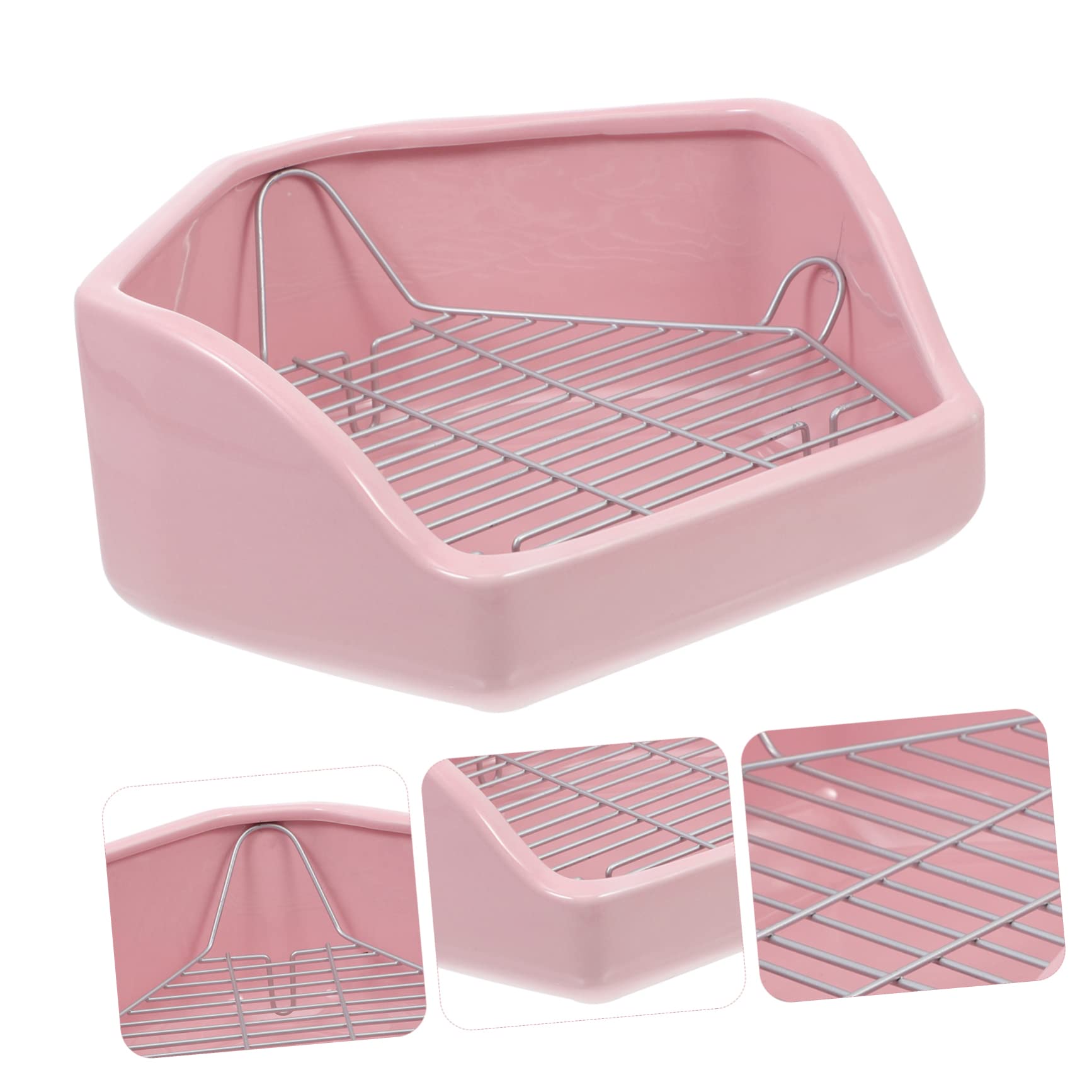 Mipcase Inodoro de Cerámica Antideslizante Rejilla Desmontable para Conejos y Cobayas Pentagonal Caja de Baño Rosa para Mascotas Pequeñas