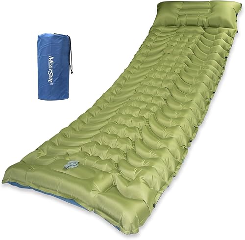 MEETSUN Almohadilla de dormir autoinflable, tela de poliéster pongee 50D, resistente al desgaste, almohadilla de colchón de campamento con almohada,