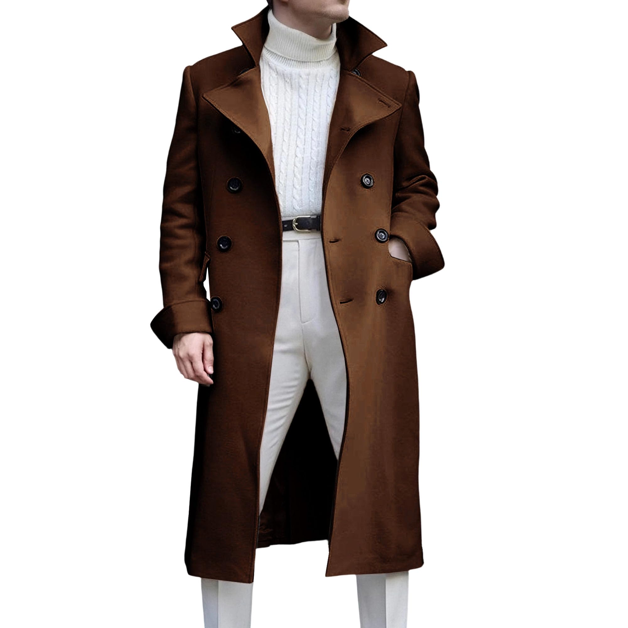 Cappotto lungo da uomo con revers a lancia, doppiopetto, vestibilità slim, casual, primaverile, invernale, caldo e morbido