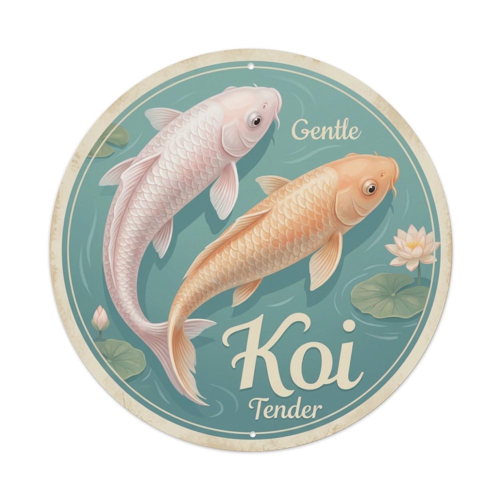 Metal Tin Sign Koi Fish Tender Soft Japanese Vintage Ukiyo-e