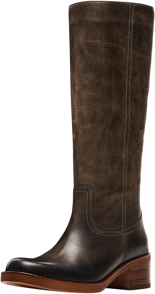 FOWT Women Platform Round Toe Calf High Boots Chunky Block Low Heel Riding Boots Pull on Wide Calf Shoes Size 4-16 US