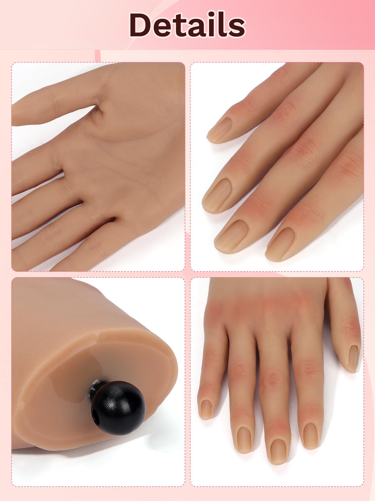 Silicona Mano para Practicar Uñas: Flexible Mano de Práctica con 240 Piezas 3XL de Uñas para Practicar Uñas para Principiantes Salón Casa - Natural