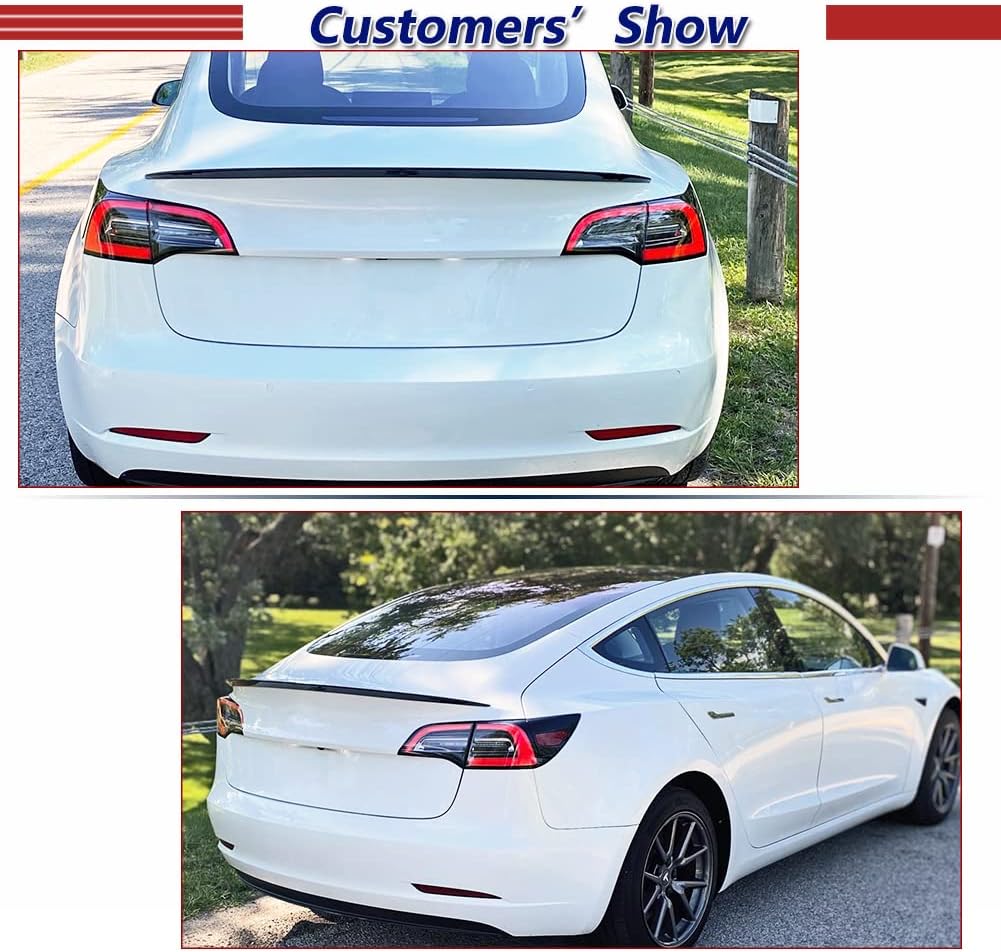 Trunk Spoiler Fits for Tesla Model 3 Sport 2017-2022 ABS Glossy Black Carbon Look Rear Trunk Roof Lip Spoiler Tail Wing (Carbon Look)
